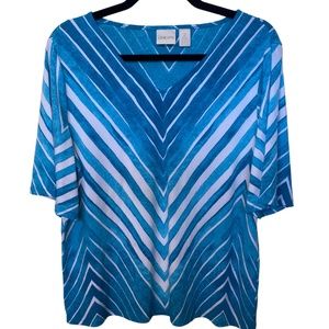 Chico's Chevron Pattern Turquoise and White Top